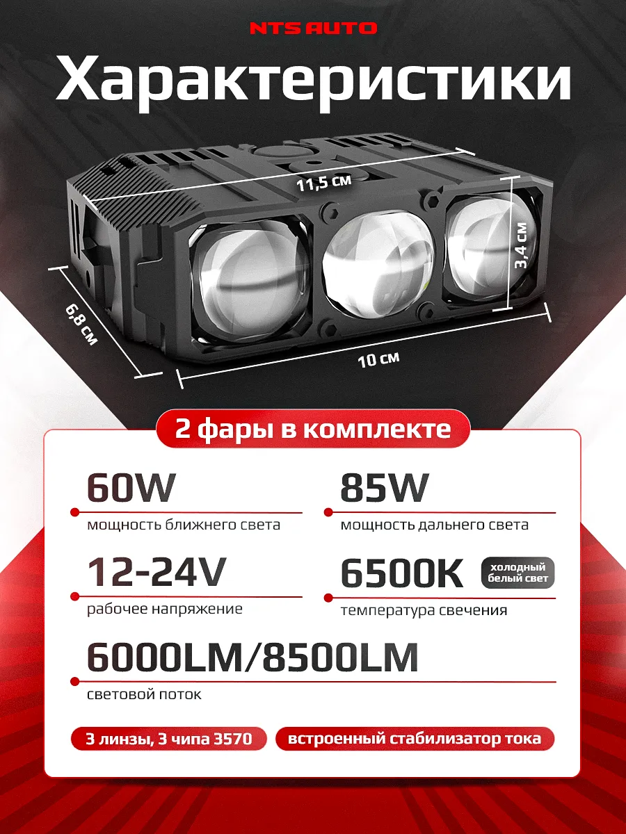 Светодиодная фара с СТГ ближний + дальний свет CAPELLA белого свечения