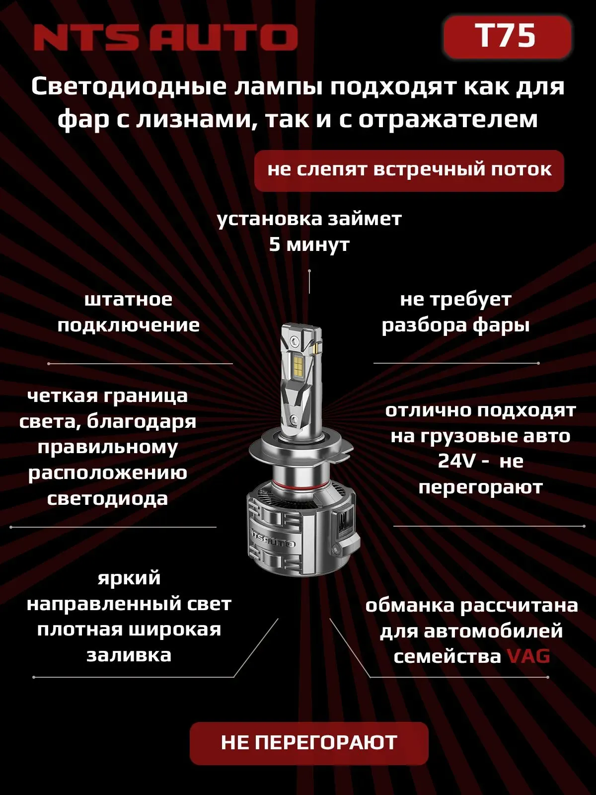 Светодиодные лампы T75 H7